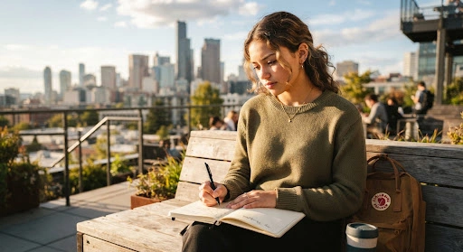 Student working outdoors with laptop